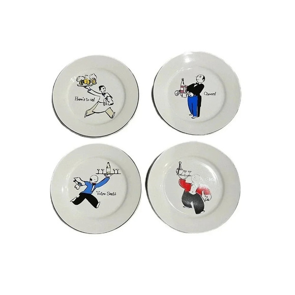 SET (4) Rosanna Italian Waiter Salad Plates Appetizer Salute Cheers 8” Sante - Picture 1 of 7